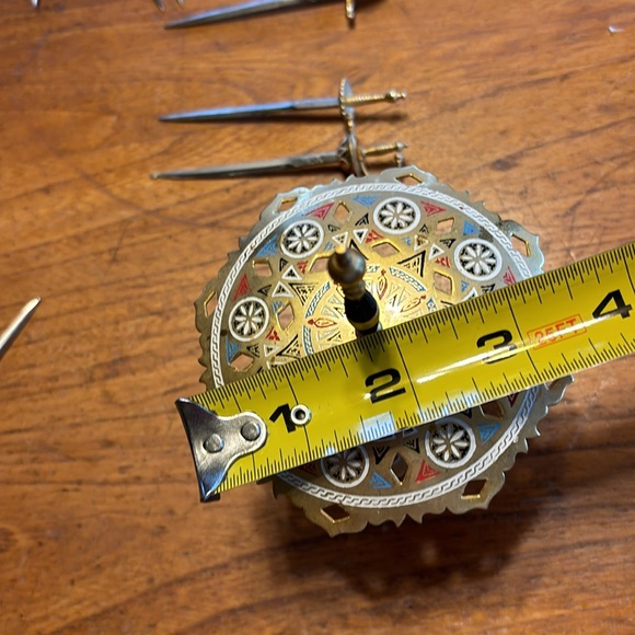 Vintage Toledo Spain gold/silver tone hand decorated 24 appetizer picks & stand - Picture 10 of 13